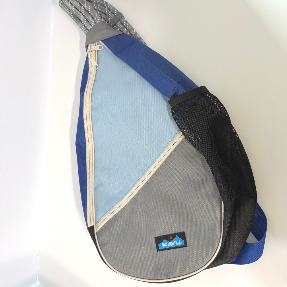 KAVU Rope Sling Bag Blue Grey Colorblock Adjustable Crossbody Backpack